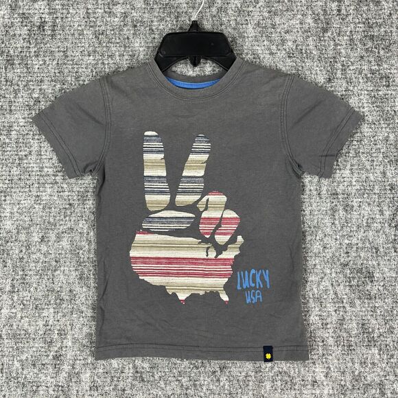 Lucky Brand Shirt Boys 5‎ Peace Sign USA Flag Basic Casual Short-sleeve Tee - Picture 1 of 10